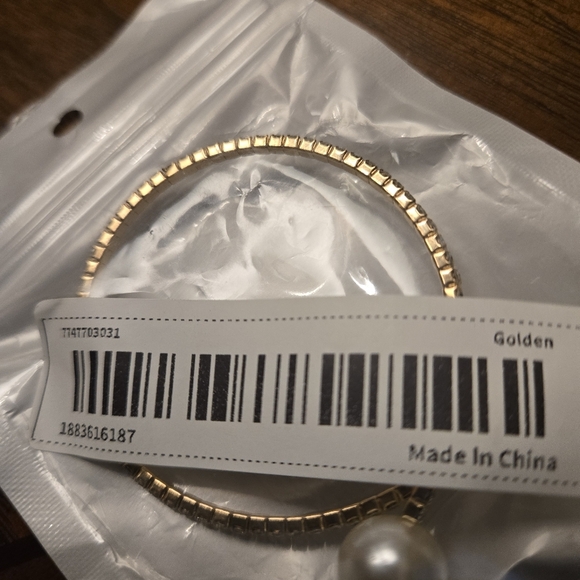 Faux Pearl Design Wrap Around Cuff Bracelet Copper Sparkly Rhinestones - Picture 12 of 12